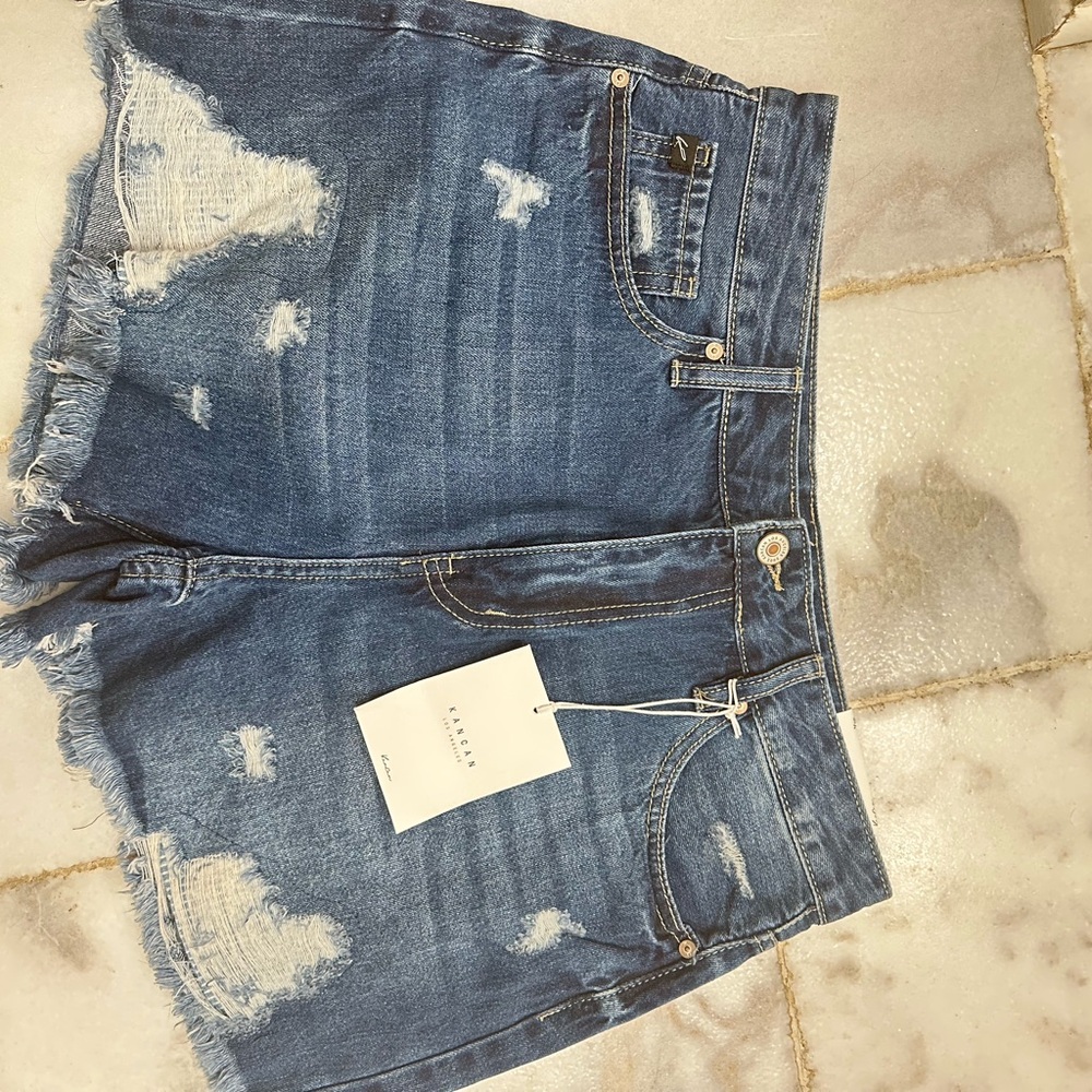 KanCan Distressed Denim Jean Shorts - Blue